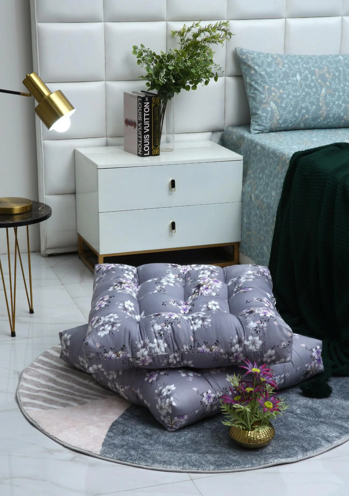 Digital Printed Square Floor Cushions-White Rose - Image 7