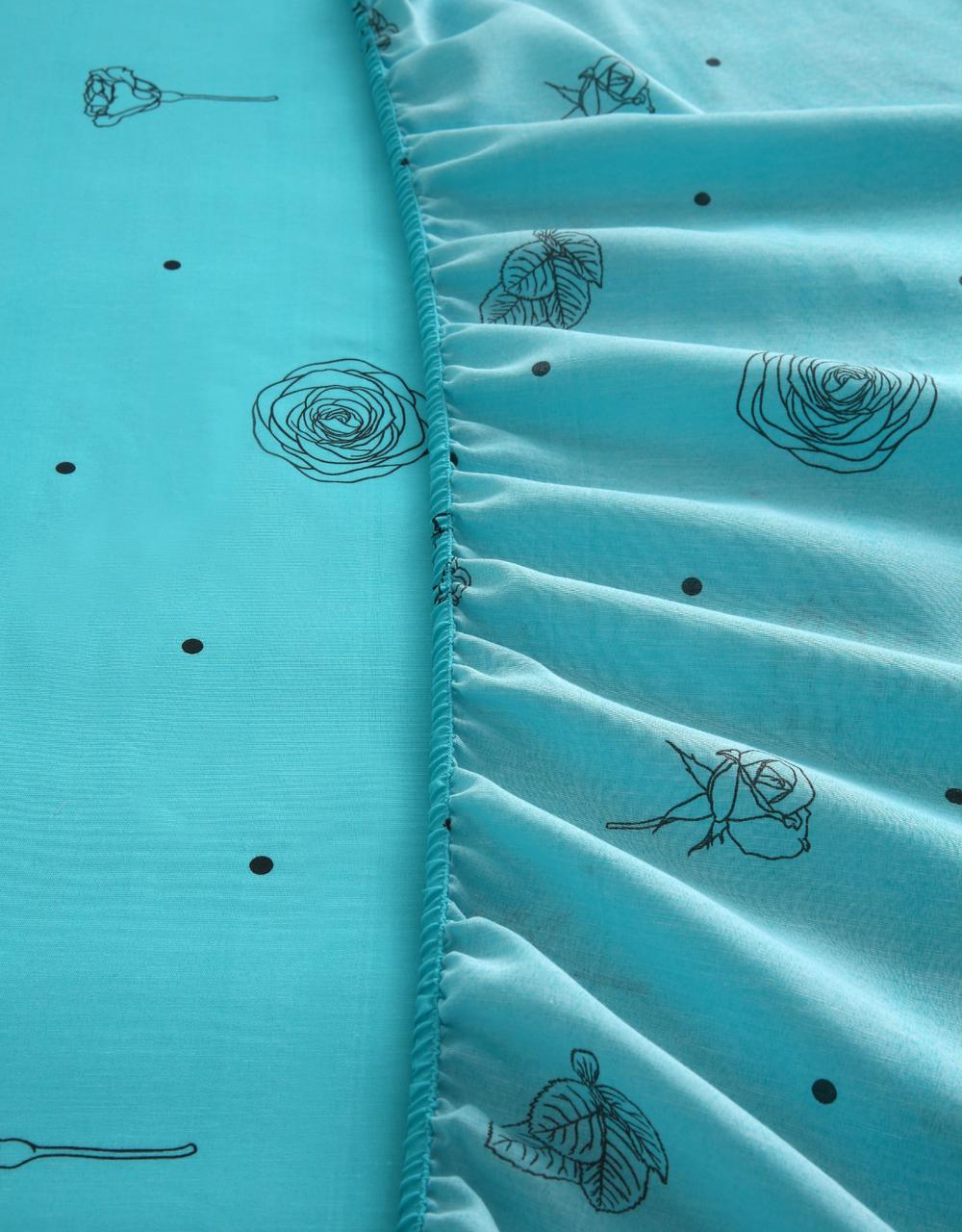 Fitted Bed Sheet-Aqua Abstract Flower - Image 2