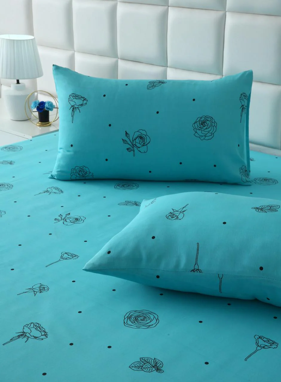Fitted Bed Sheet-Aqua Abstract Flower - Image 7