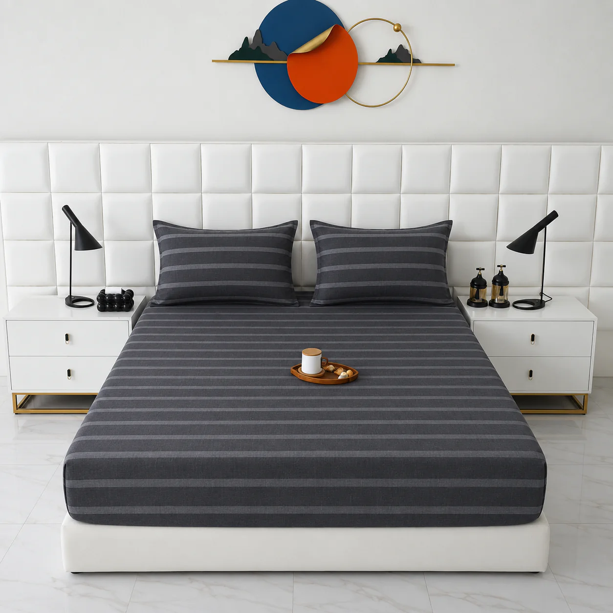 Fitted Bed Sheet- Ash Grey Stripes