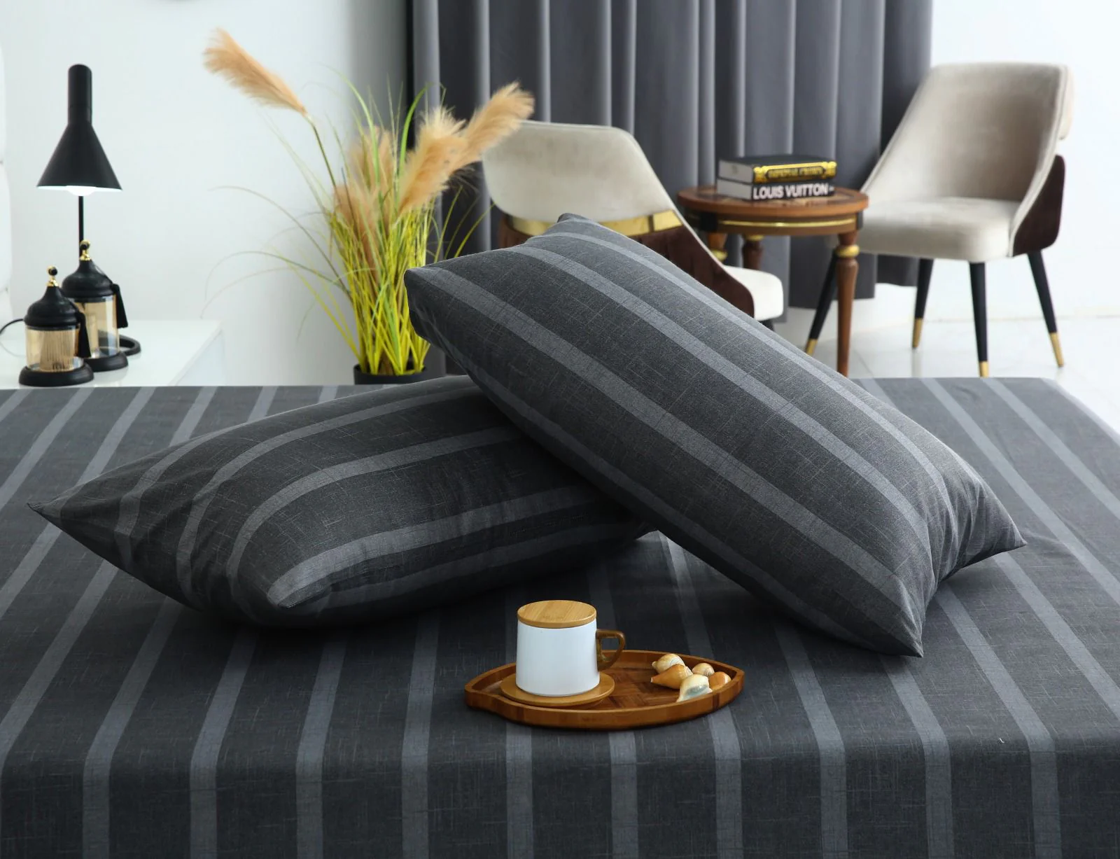 Fitted Bed Sheet- Ash Grey Stripes - Image 2