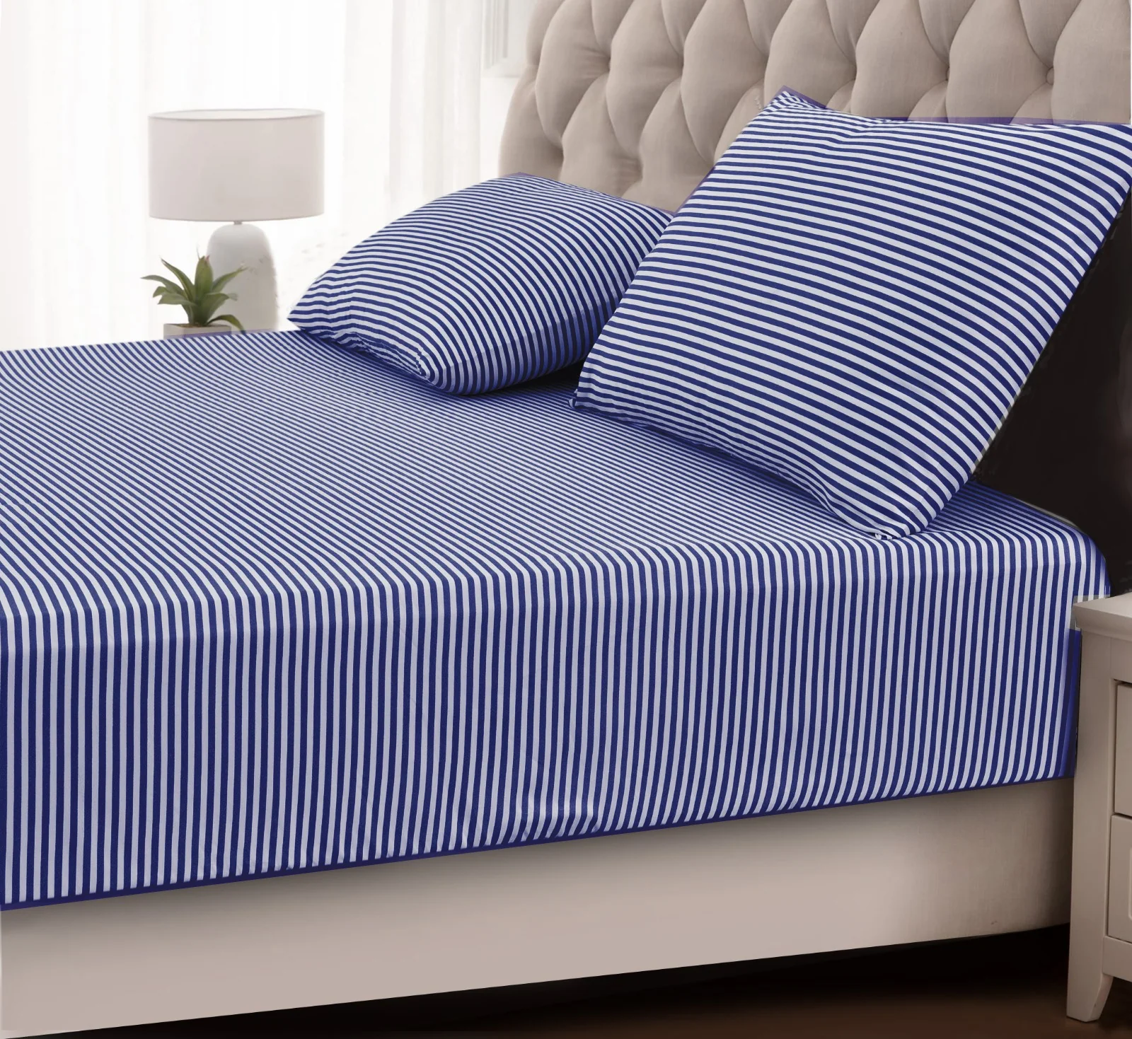 Fitted Bed Sheet-  Blue Stripes - Image 2