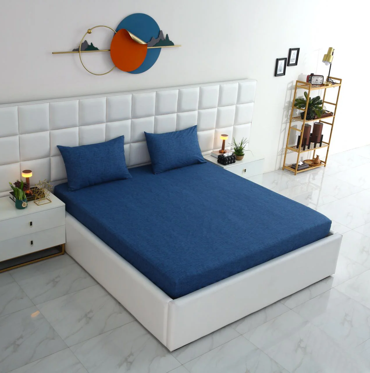 Fitted Bed Sheet-Blue Texture