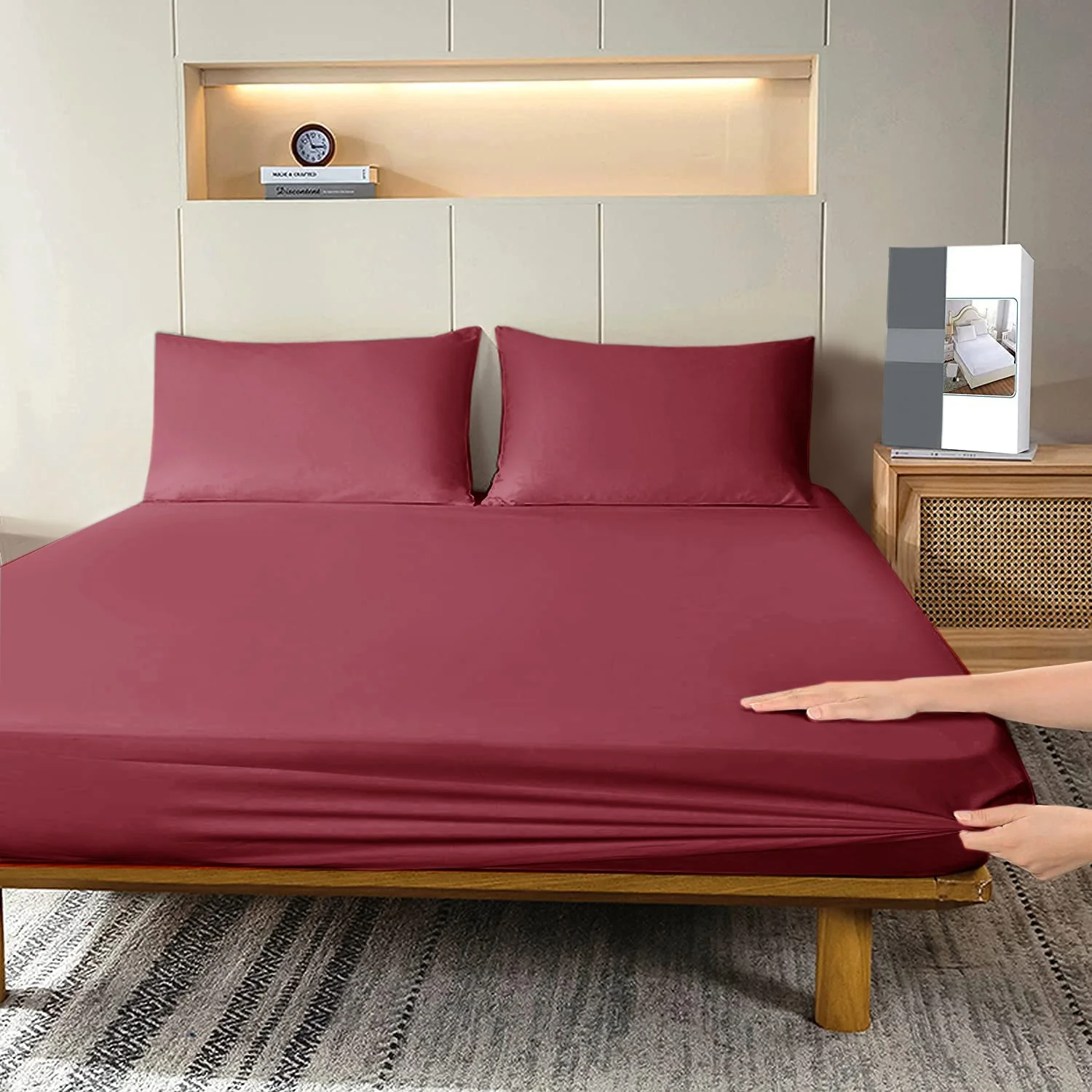 Fitted Bed Sheet Dyed-Maroon - Image 2