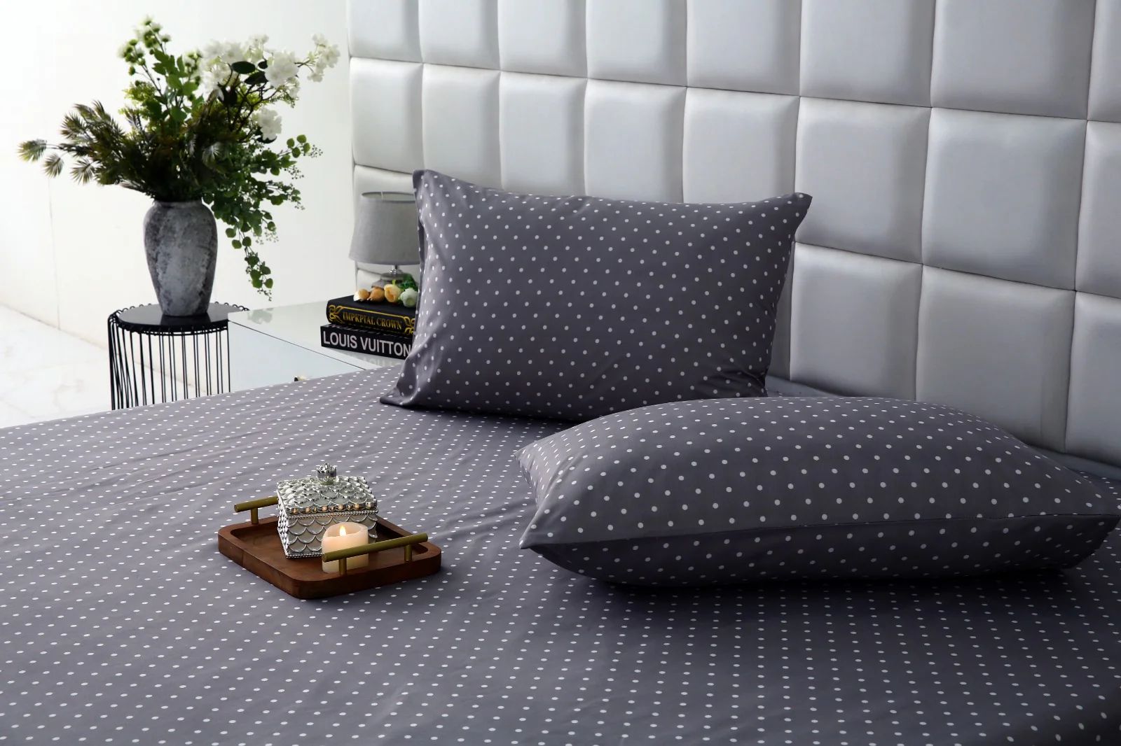 Fitted Bed Sheet-Grey Polka - Image 13