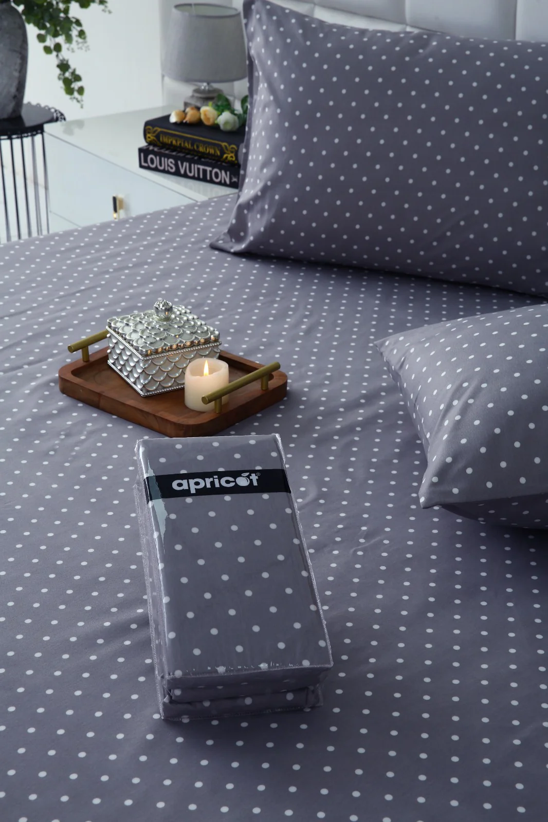 Fitted Bed Sheet-Grey Polka - Image 5