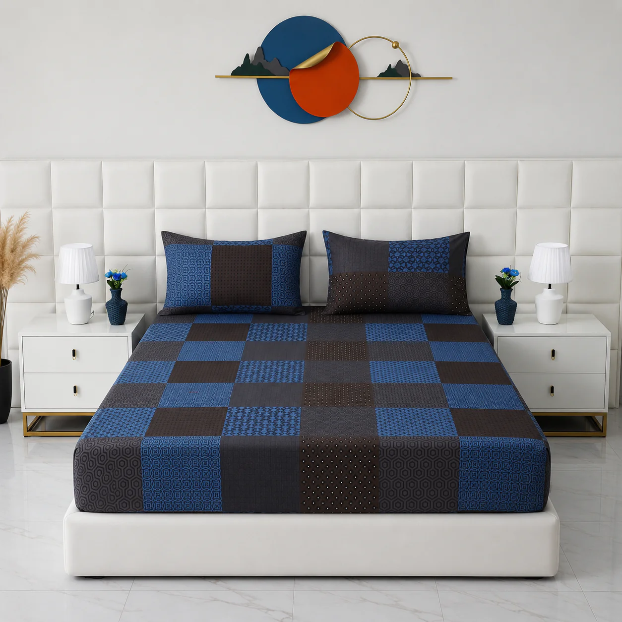 Fitted Bed Sheet- Indigo Patchwork