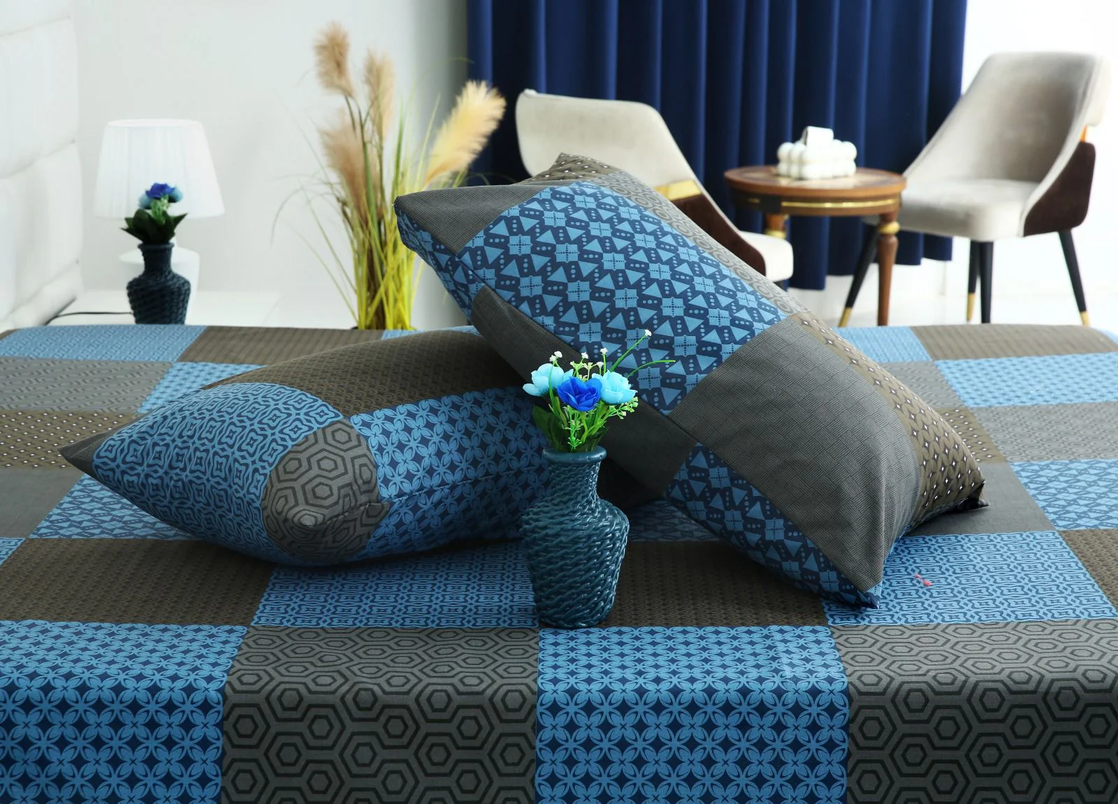 Fitted Bed Sheet- Indigo Patchwork - Image 2
