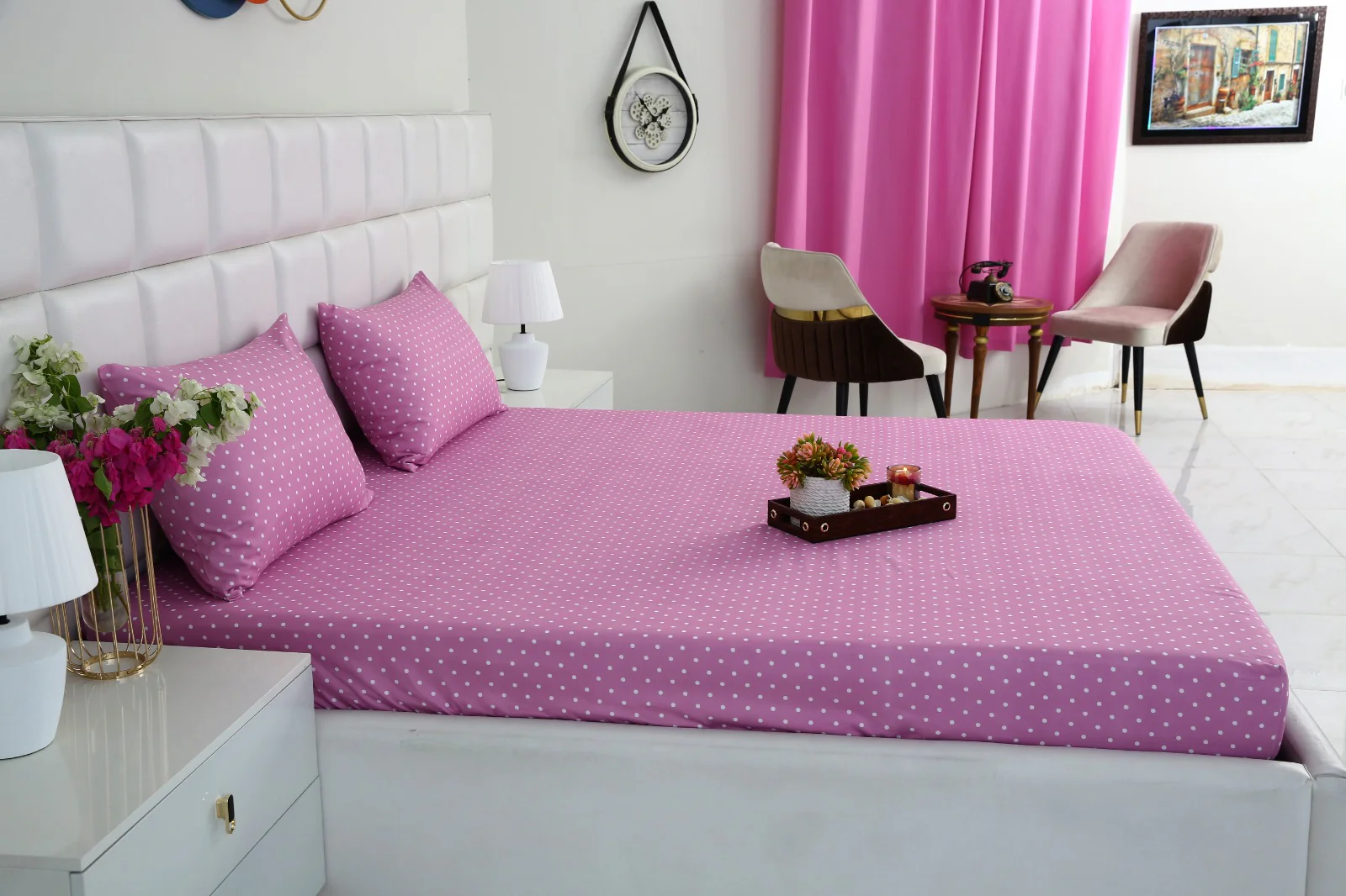 Fitted Bed Sheet-Lilac Polka - Image 15