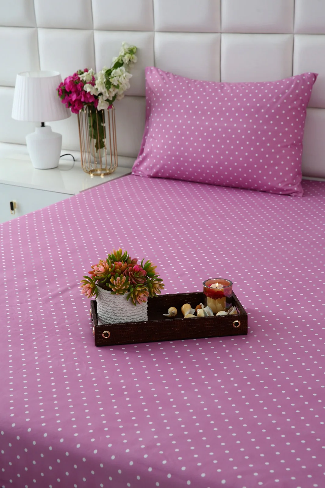 Fitted Bed Sheet-Lilac Polka - Image 3