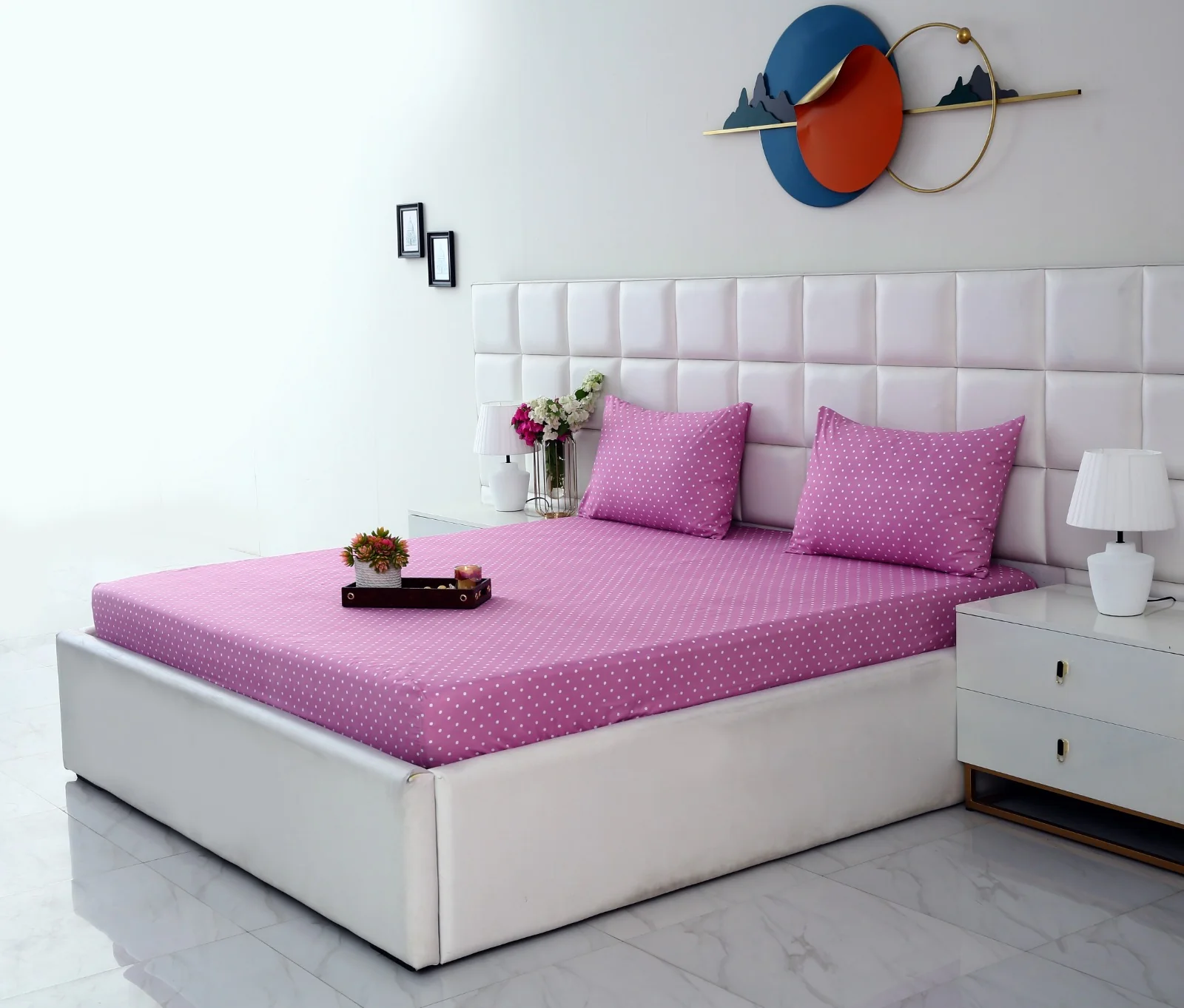 Fitted Bed Sheet-Lilac Polka - Image 5