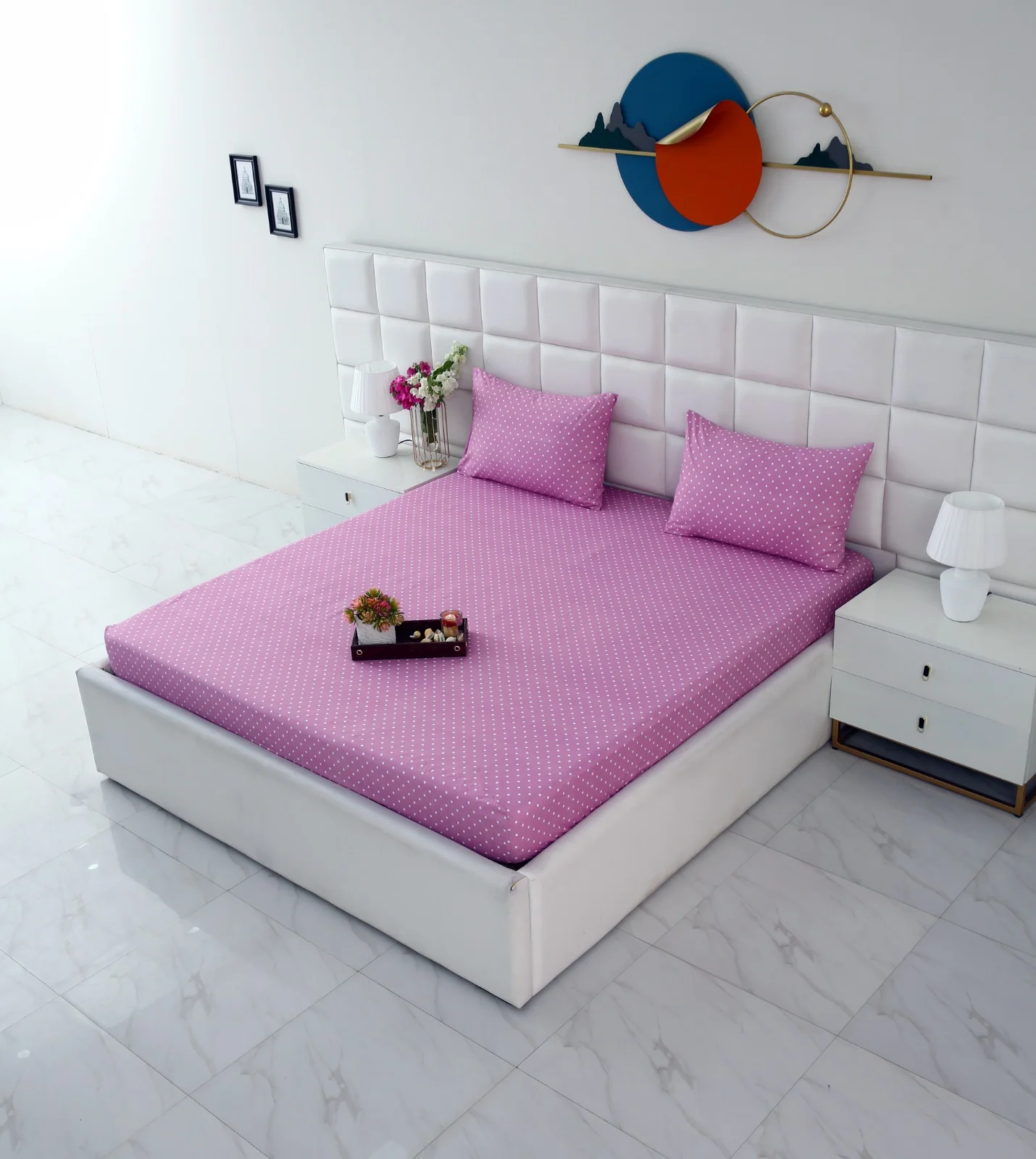 Fitted Bed Sheet-Lilac Polka - Image 7