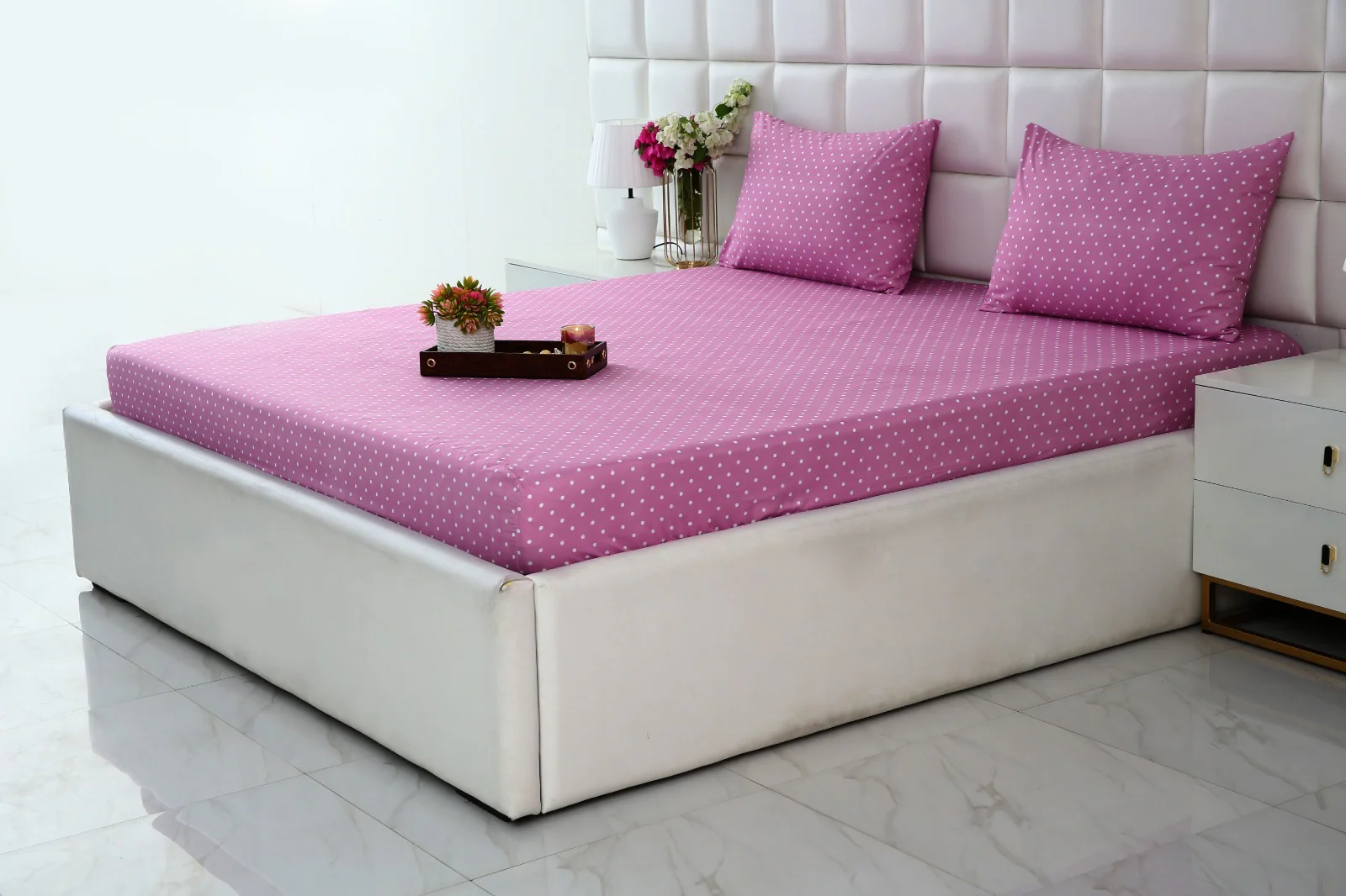 Fitted Bed Sheet-Lilac Polka - Image 8