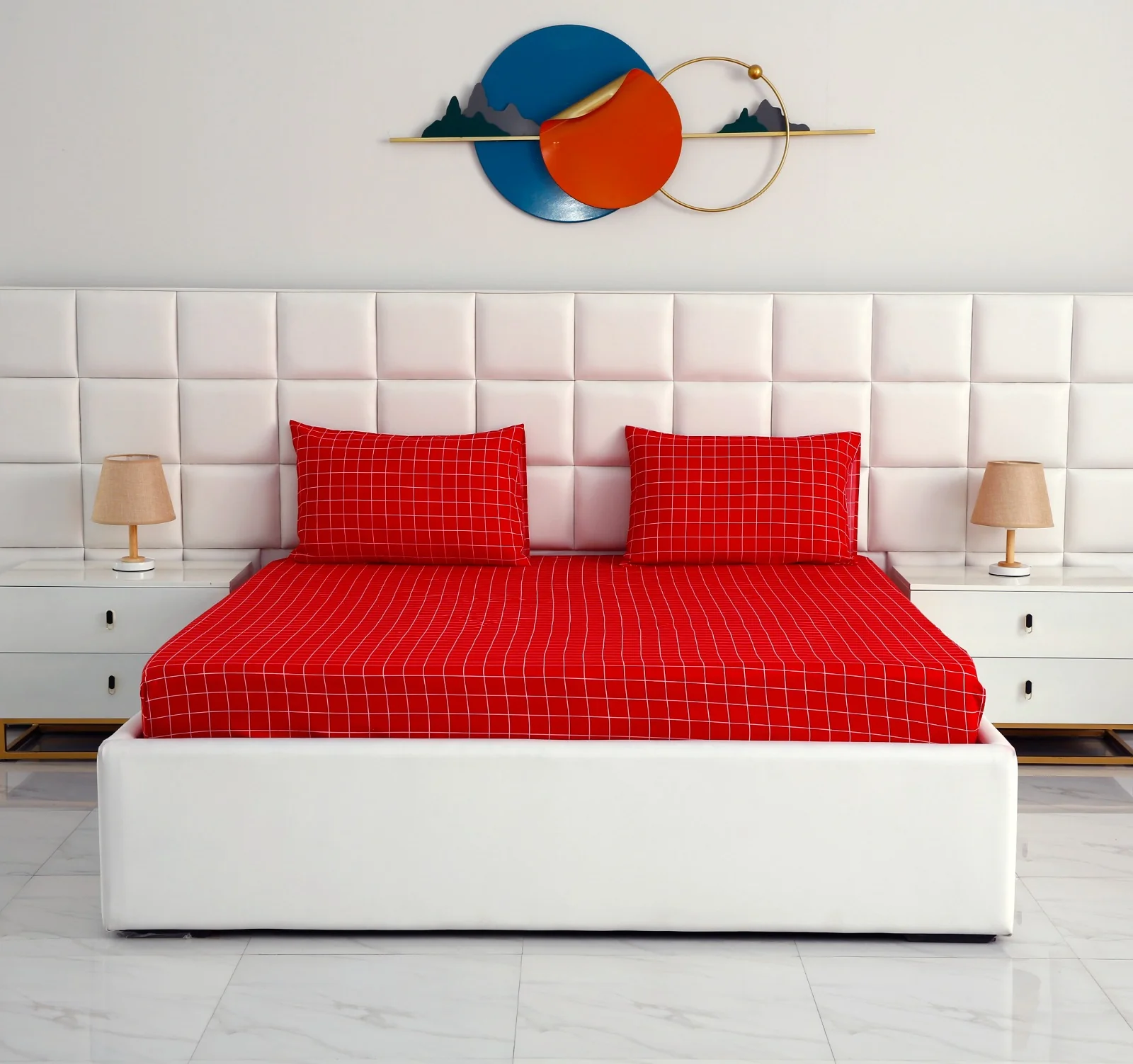 Fitted Bed Sheet-Red Check - Image 4
