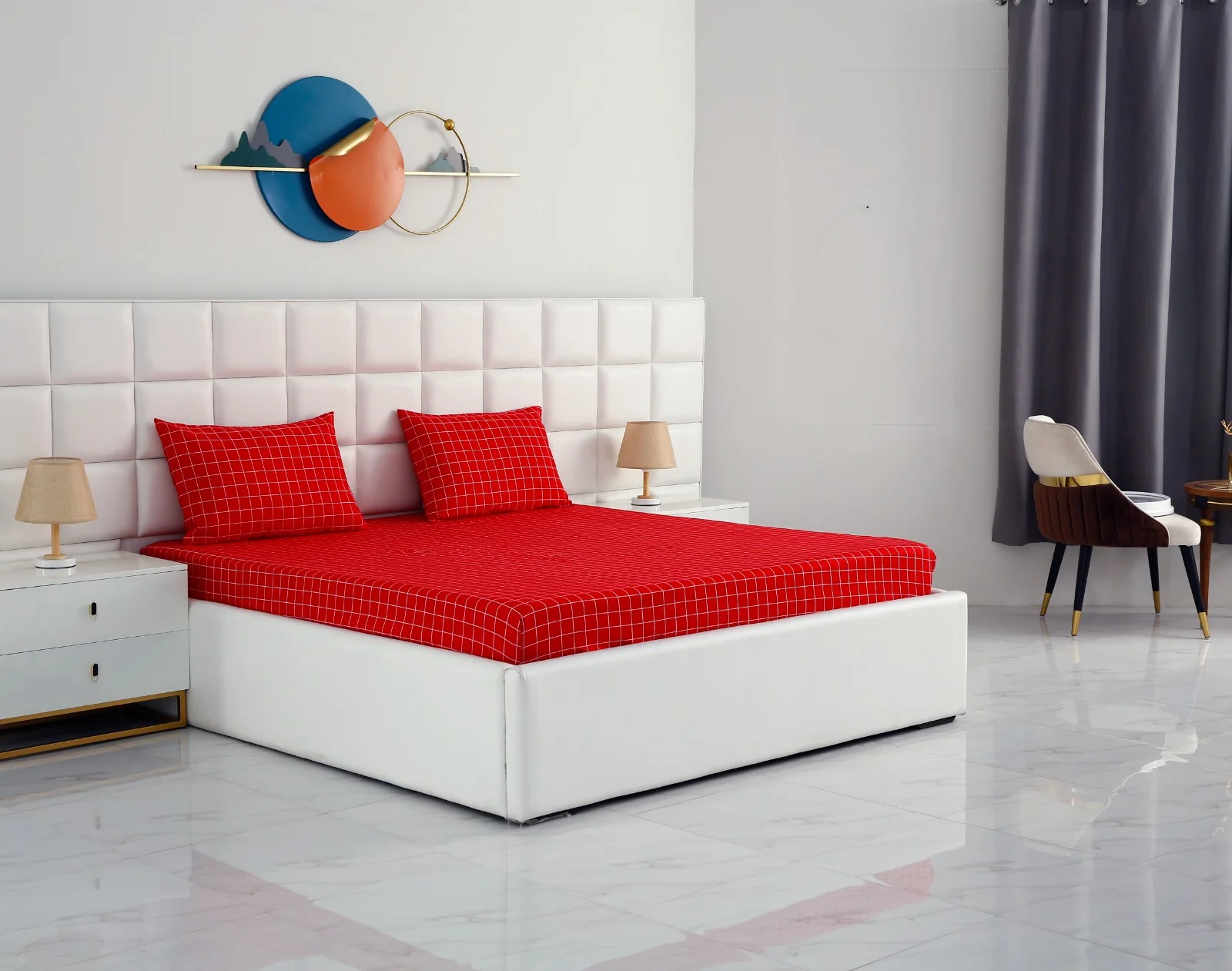 Fitted Bed Sheet-Red Check - Image 5