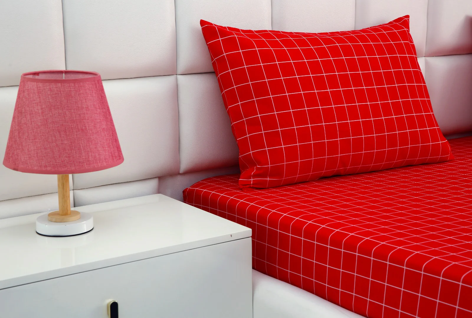 Fitted Bed Sheet-Red Check - Image 6