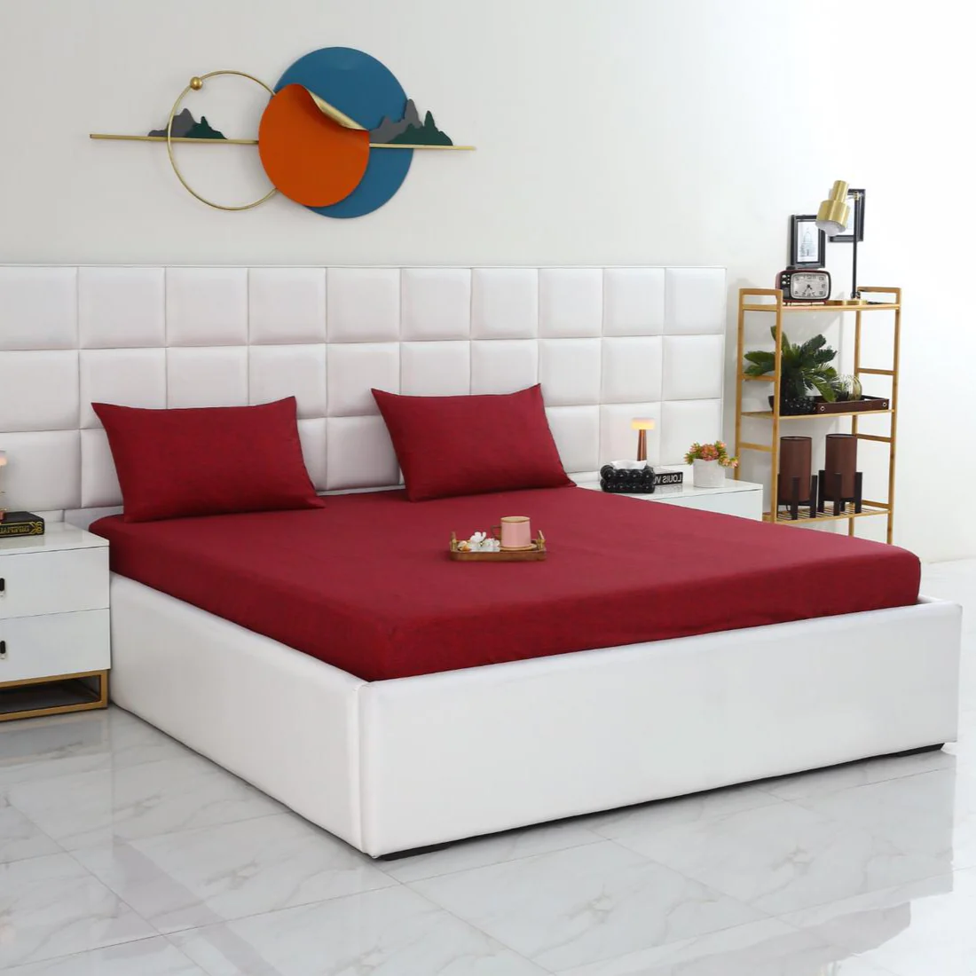Fitted Bed Sheet-Maroon Texture