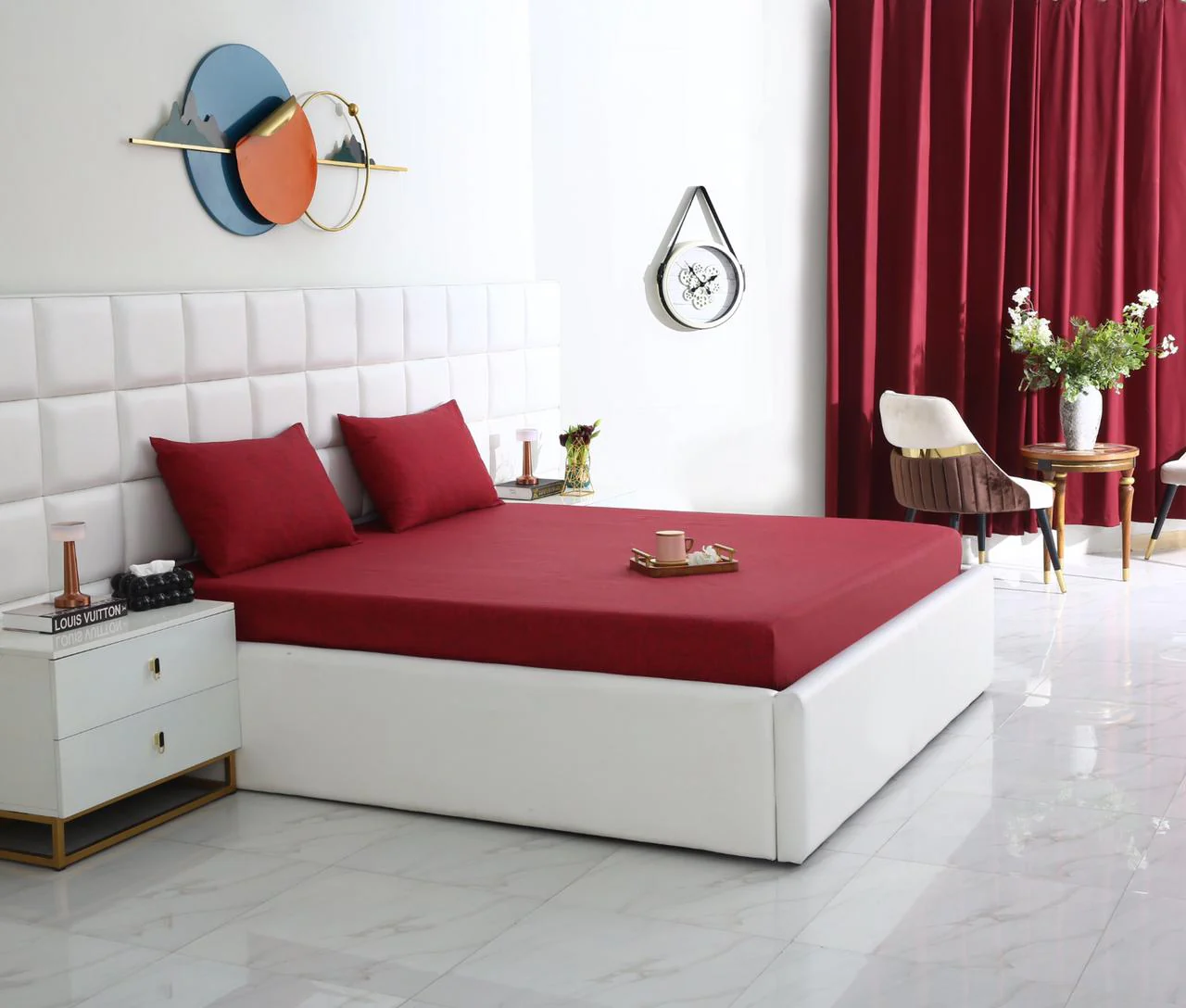 Fitted Bed Sheet-Maroon Texture - Image 3