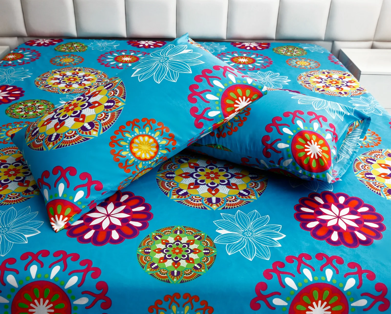 Fitted Bed Sheet-Turqoiuse Flower - Image 4