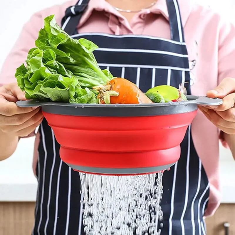 Collapsible Silicone Drain water bucket-Red(Large)