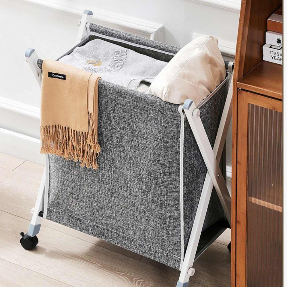 Folded Laundry Basket with Wheel (SA2510-105)Grey - Image 2