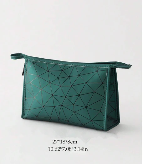 Geometric Diamond Grid PU Frosted Makeup Bag - Image 11