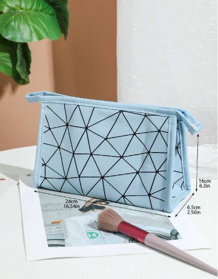 Geometric Diamond Grid PU Frosted Makeup Bag - Image 4