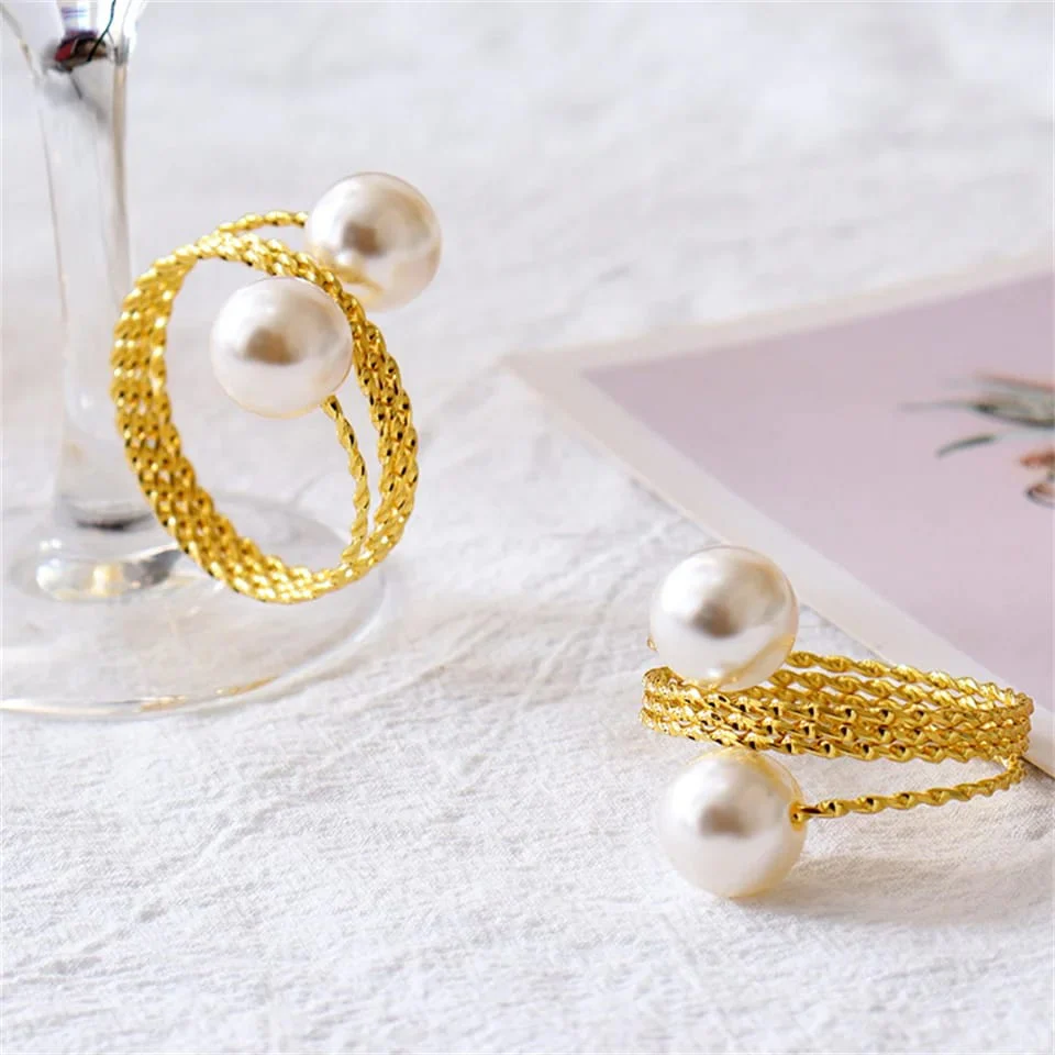 Gold Color Napkin Holder Rings-Spring Pearls - Image 2