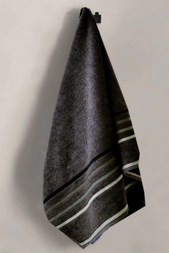 Cotton Towel With Jacquard Stripe (1893) - Charcoal Grey - Image 4