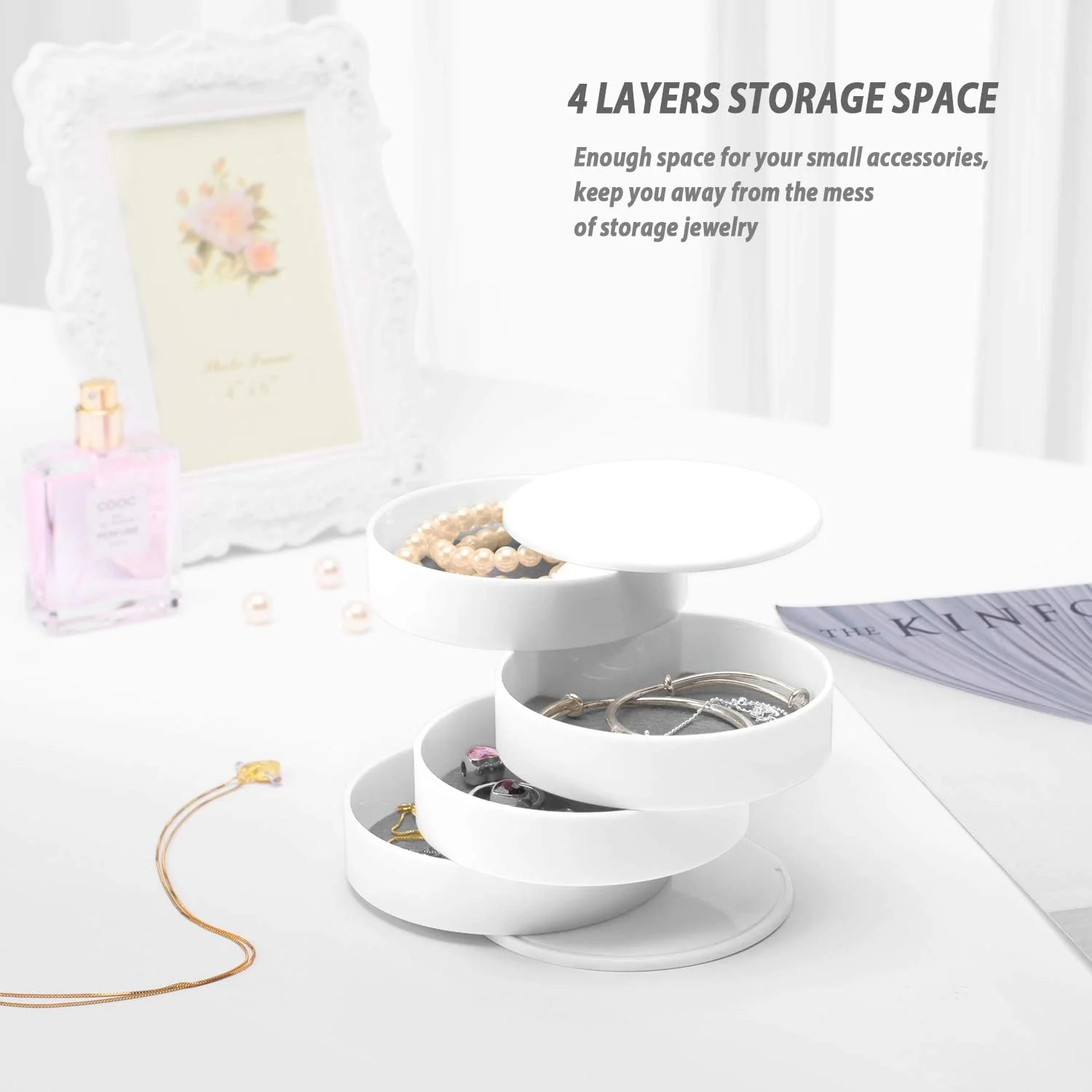 360° Rotatable Jewelry Organizer With Mirror-SA2408-191(White) - Image 5