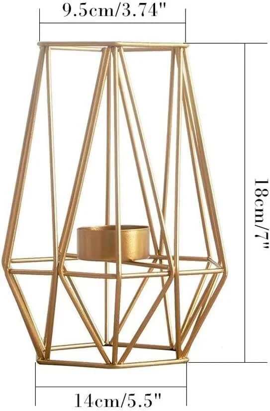 Hexagon Shaped Metal Candle Stand-(14306)Golden(SA2405-17) - Image 2