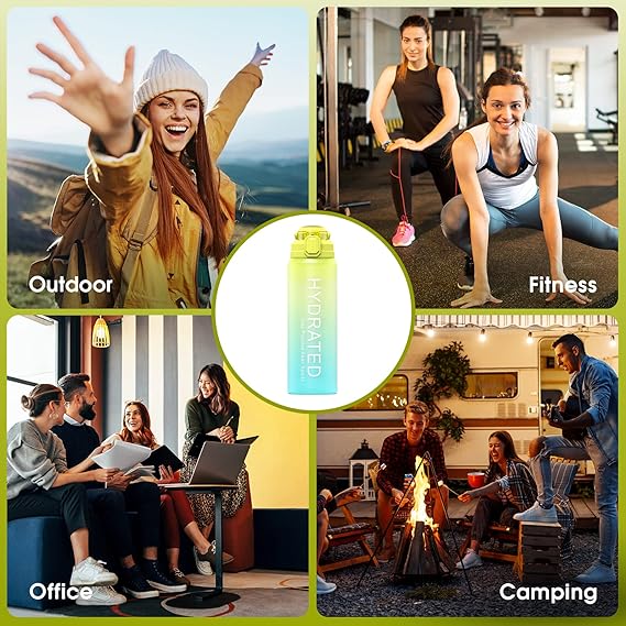 Motivational Water Bottle with Time Marker BPA 5602 Free-Yellow - Image 2
