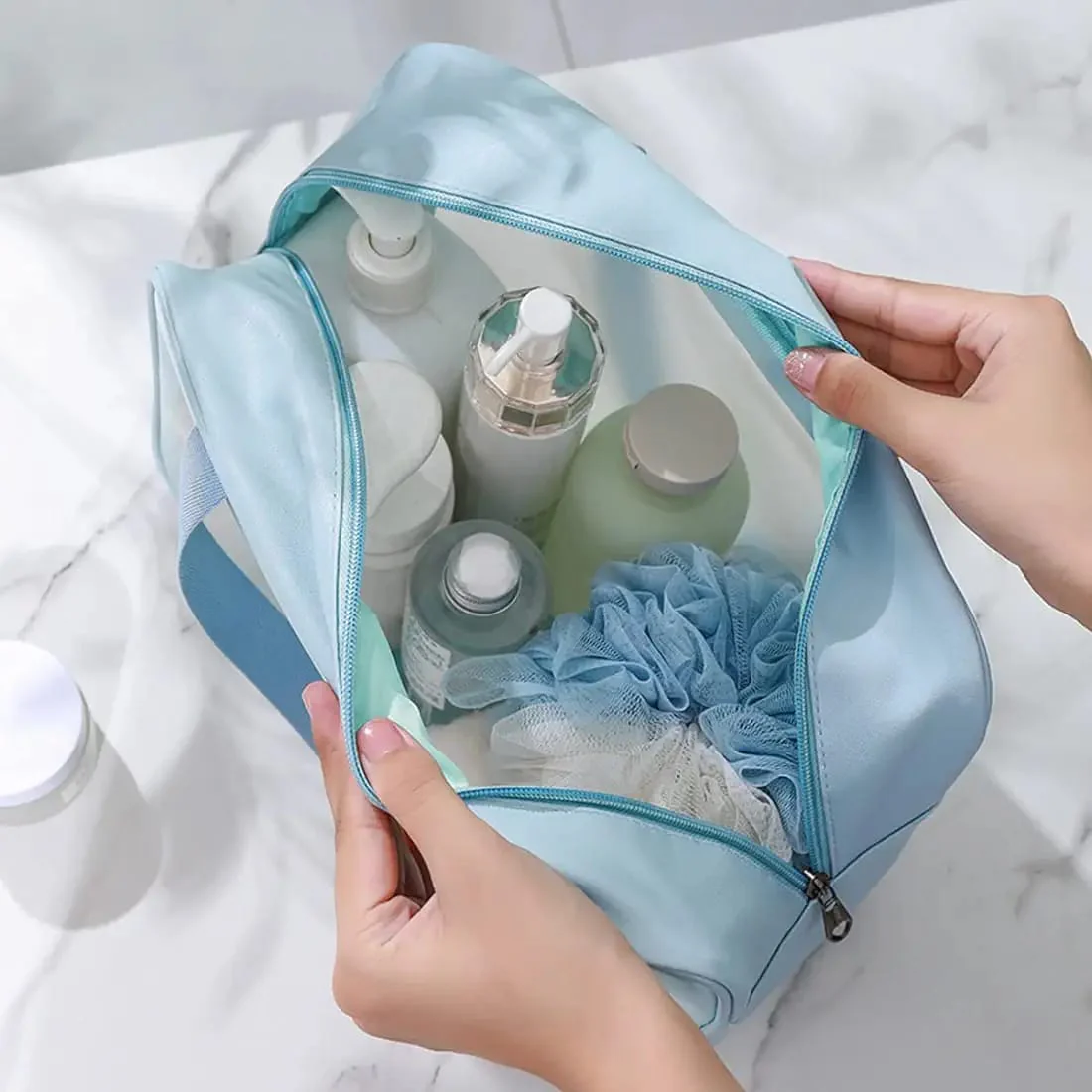 Portable Makeup Organizer Bag WASHBAG-(5722)Blue Small(SA2405-124) - Image 3