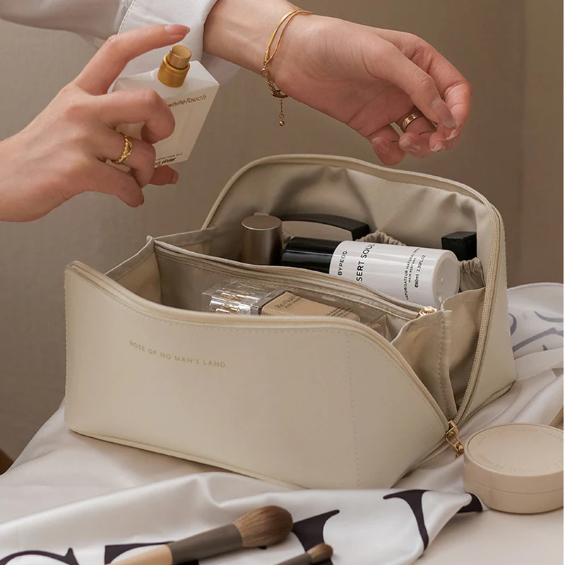 Portable PU Makeup Powder Waterproof Multifunctional Bag-14265Cream(SA2403-21)