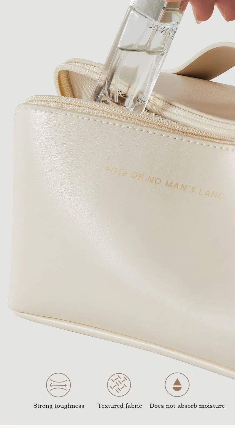 Portable PU Makeup Powder Waterproof Multifunctional Bag-14265Cream(SA2403-21) - Image 13