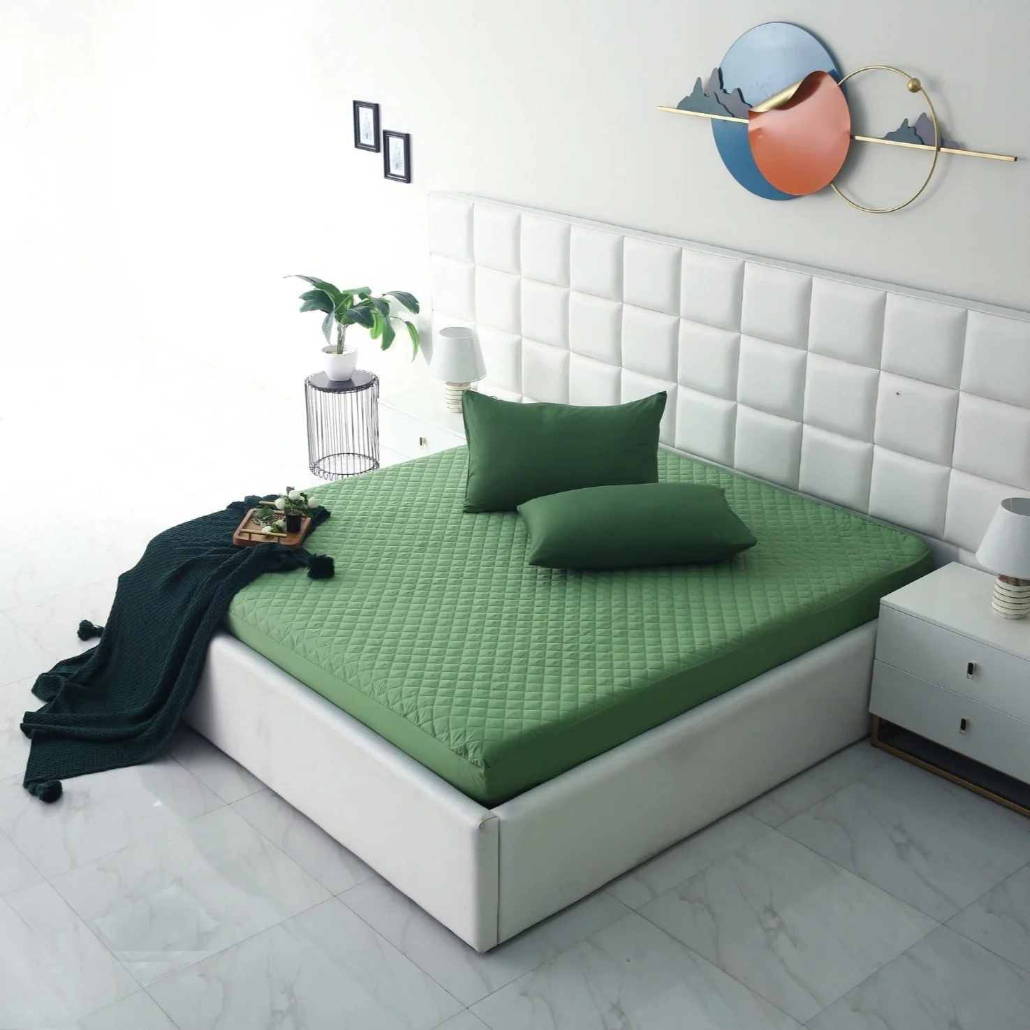 Quilted Waterproof Mattress Protector-Green