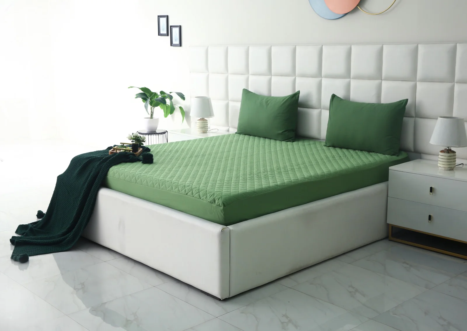 Quilted Waterproof Mattress Protector-Green - Image 7