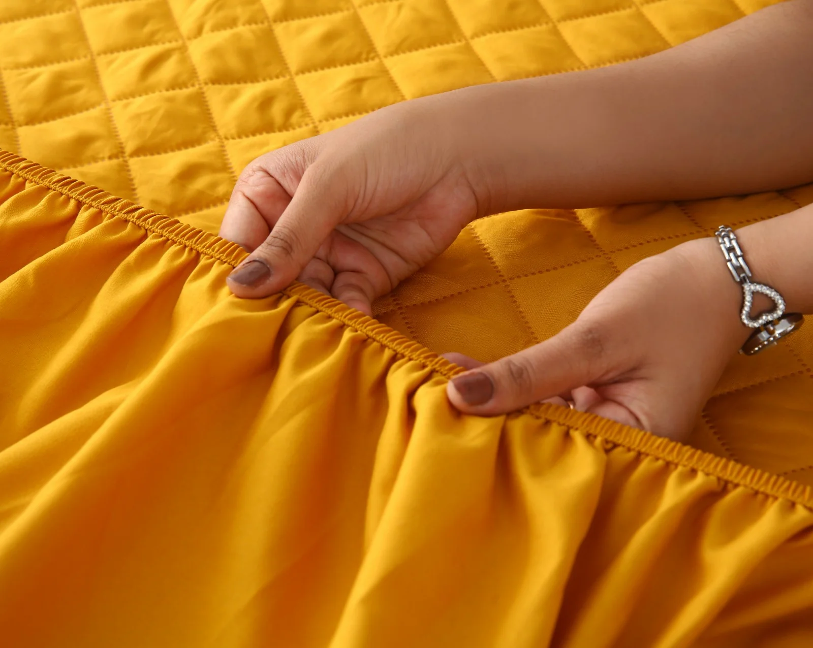 Quilted Waterproof Mattress Protector-Mustard - Image 5
