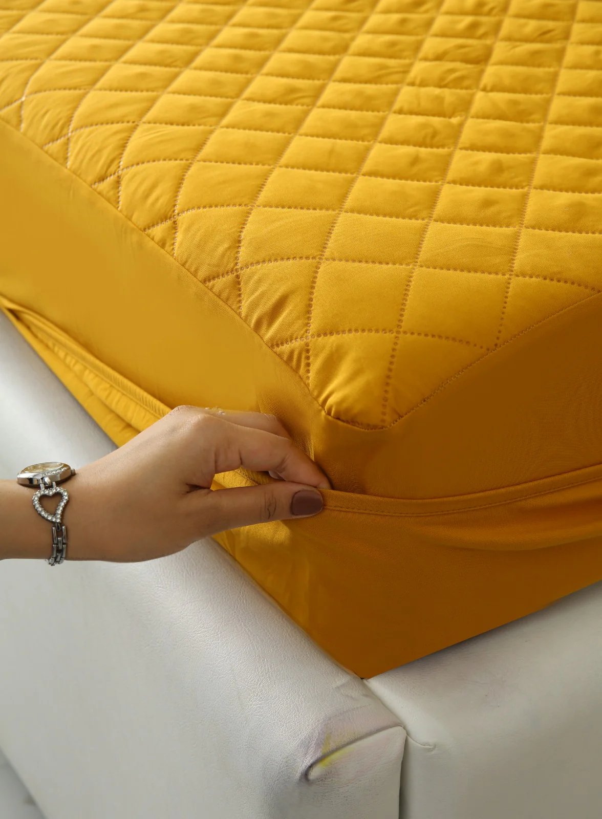 Quilted Waterproof Mattress Protector-Mustard - Image 7