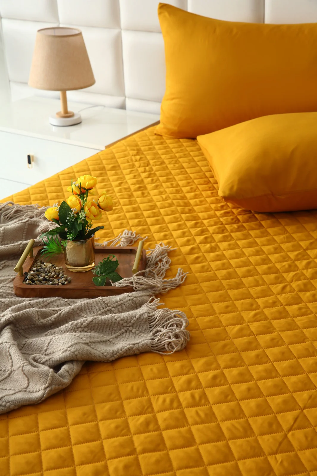 Quilted Waterproof Mattress Protector-Mustard - Image 8