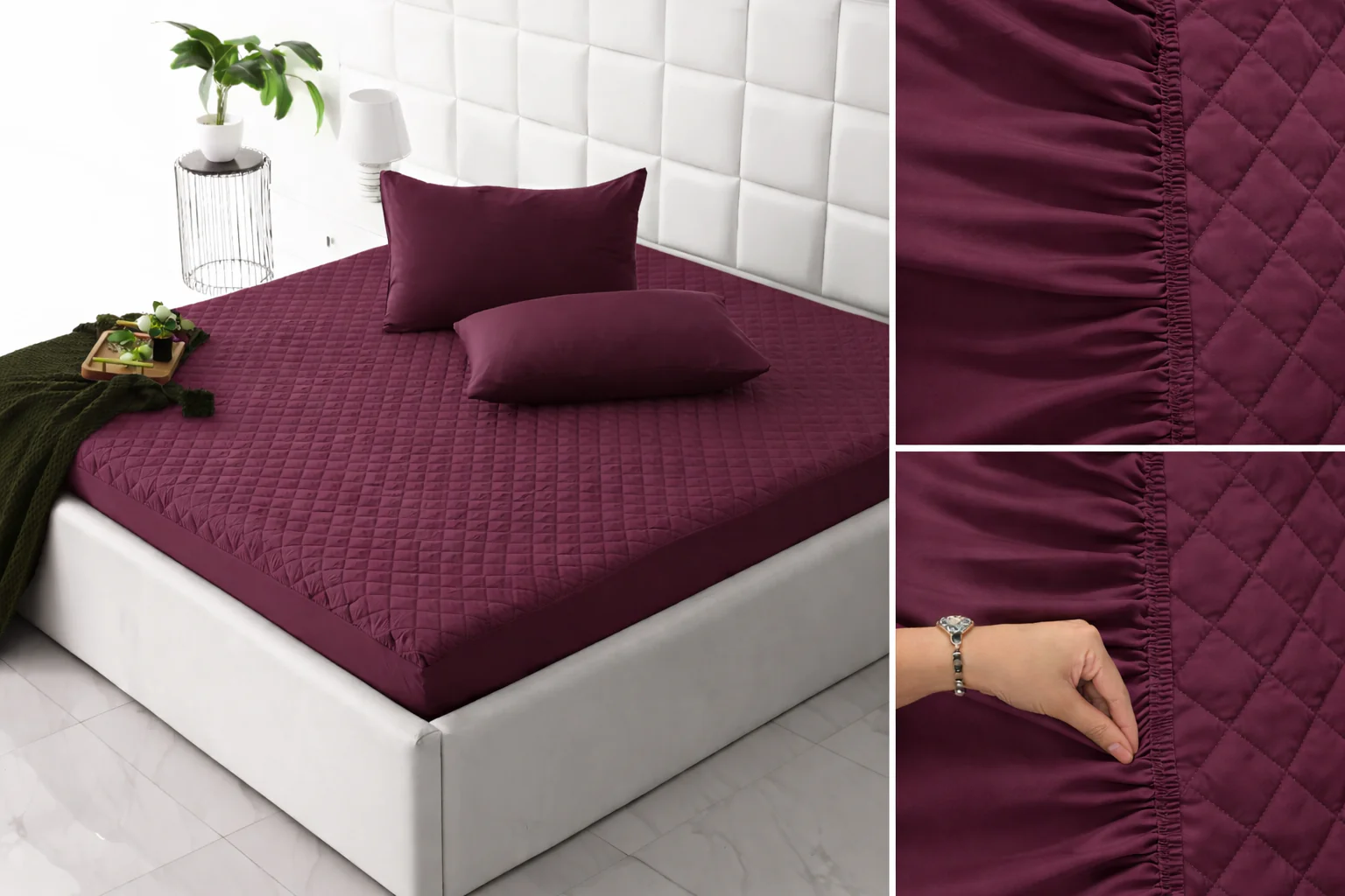 Quilted Waterproof Mattress Protector-Plum