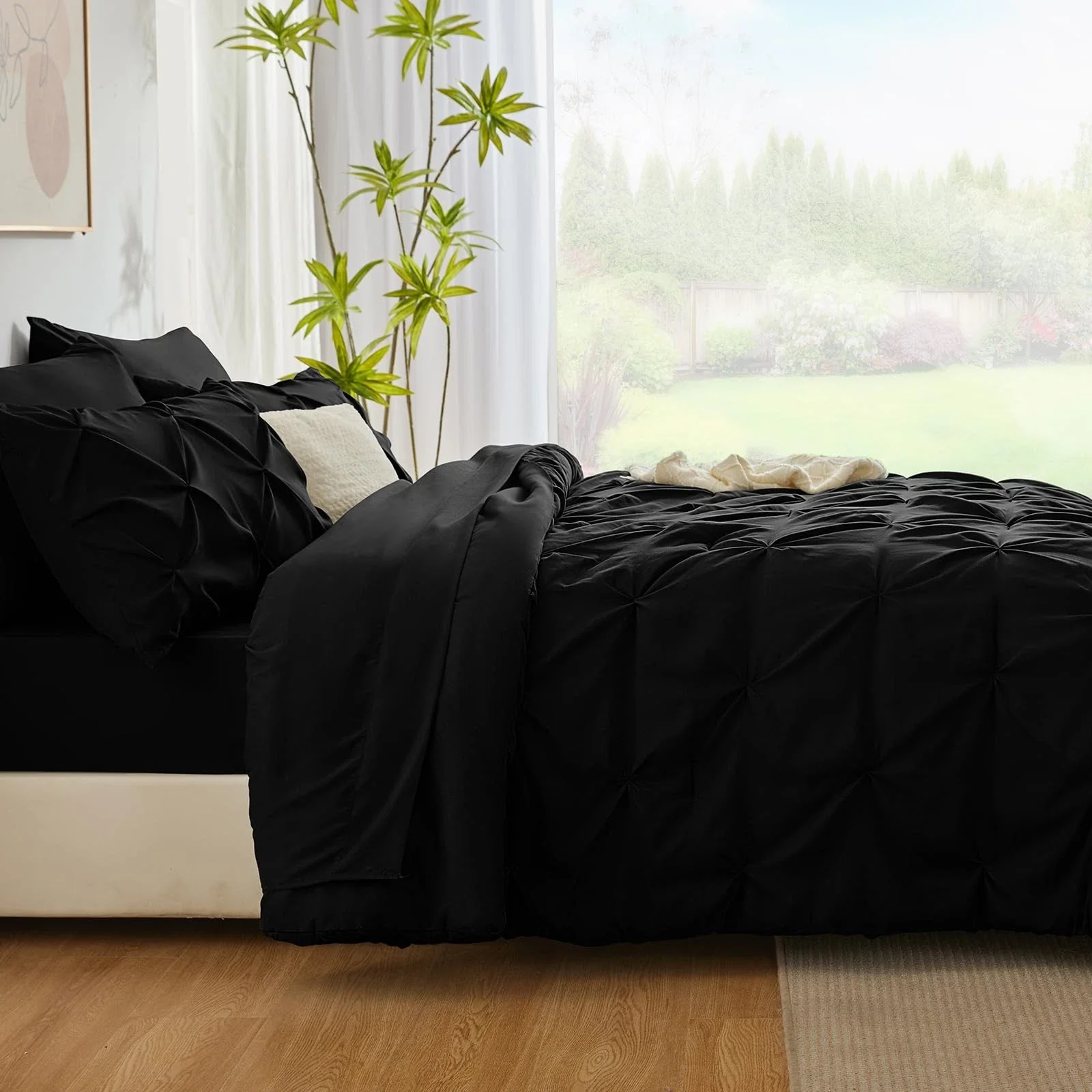Solid Pintuck Duvet Cover Set-Black - Image 3