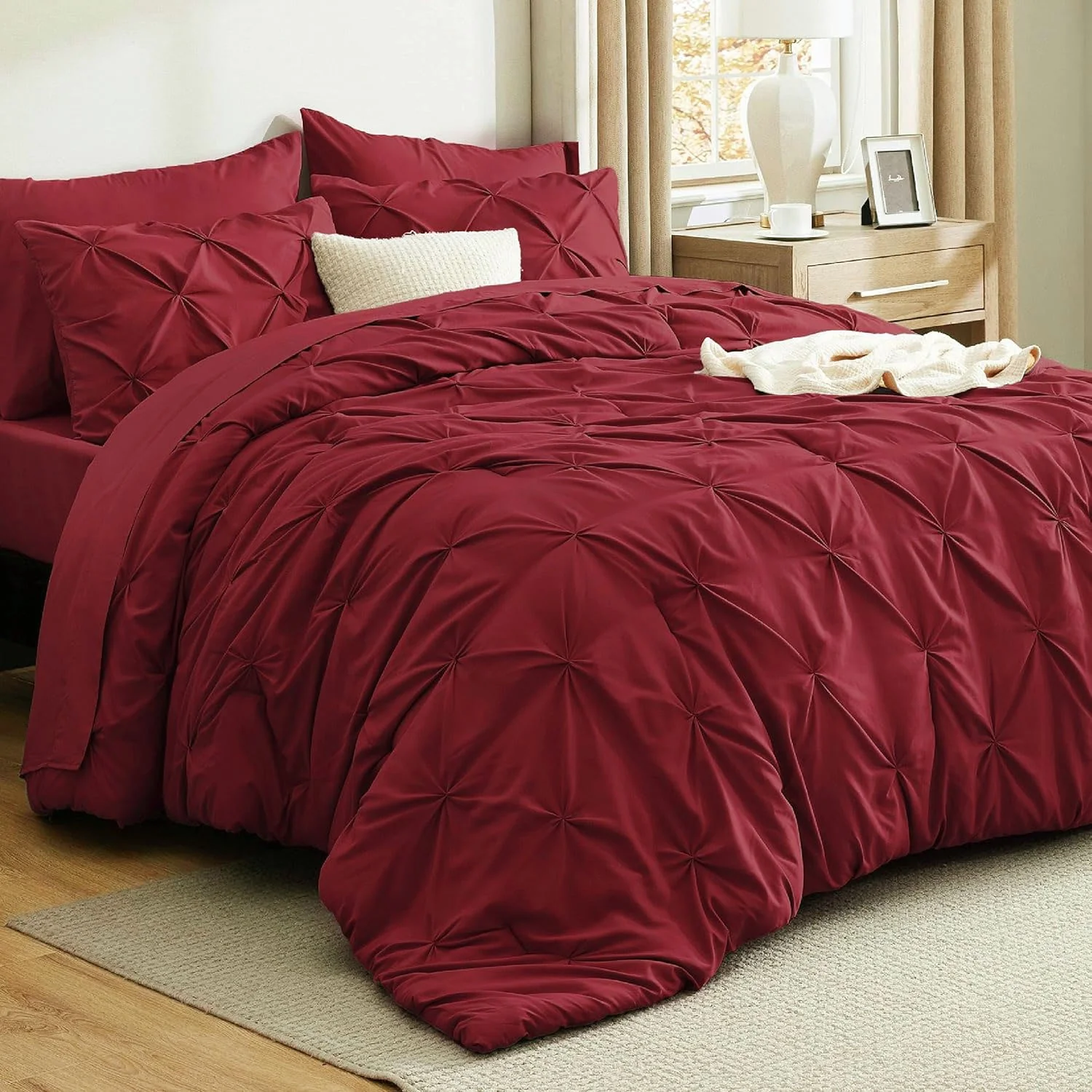 Solid Pintuck Duvet Cover Set-Maroon
