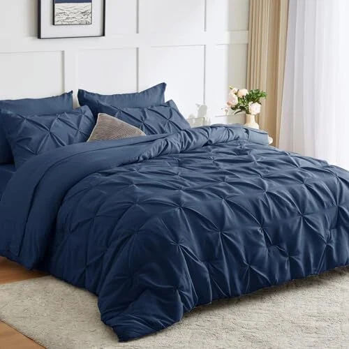 Solid Pintuck Duvet Cover Set-Navy Blue