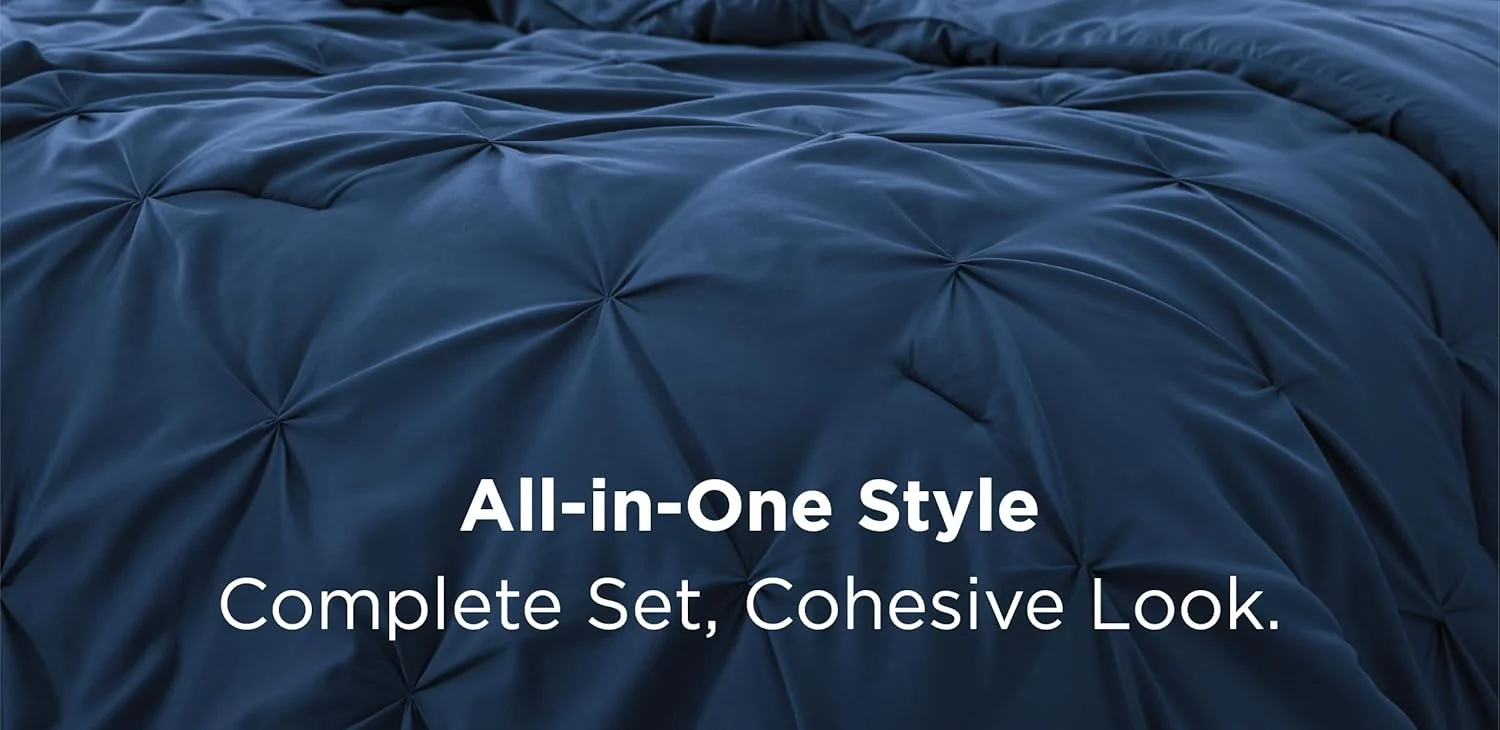 Solid Pintuck Duvet Cover Set-Navy Blue - Image 6