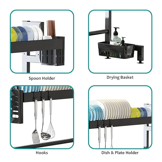 Stainless Steel Black Dish Drying Rack Over Kitchen Sink - Image 6
