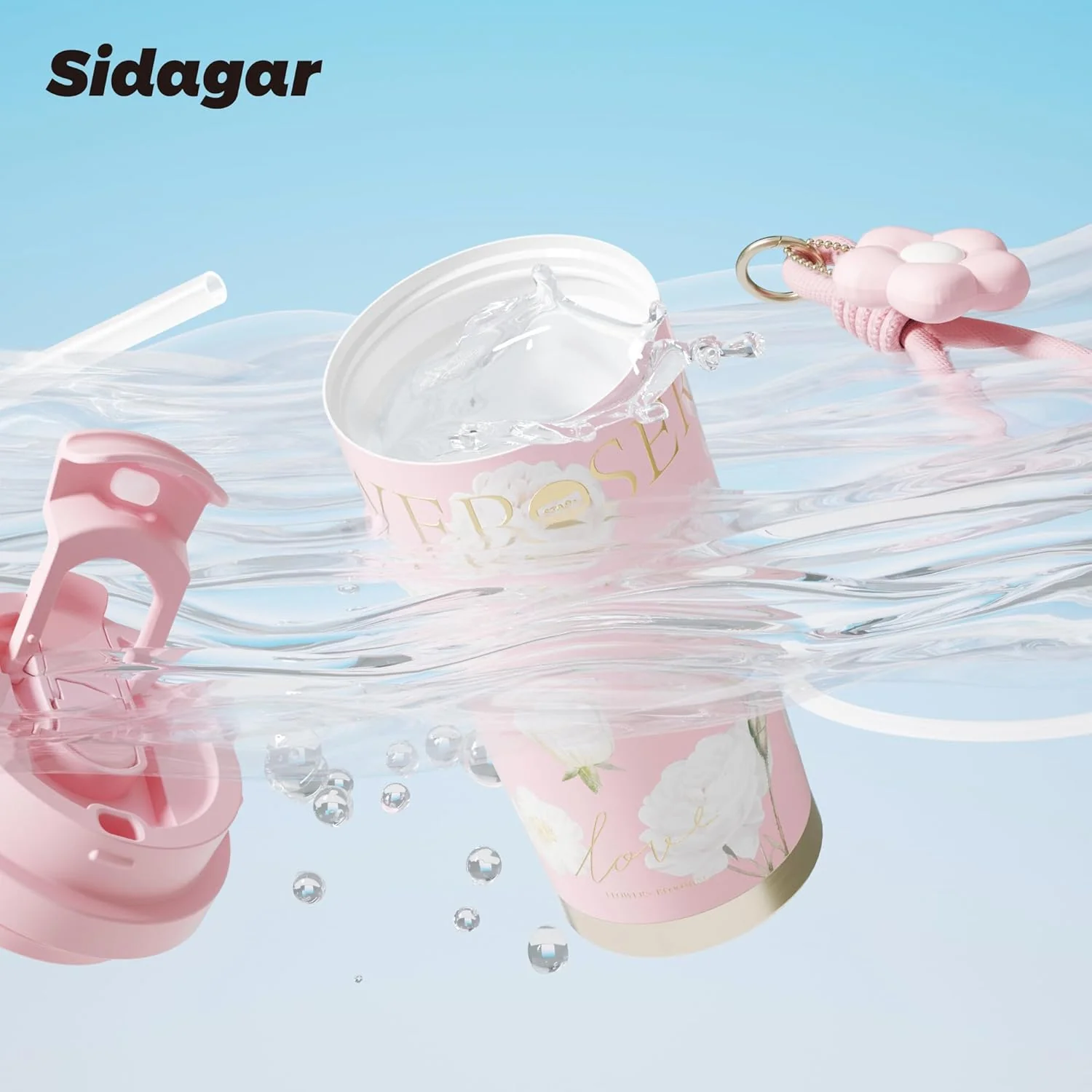 Stainless Steel Flower Coffee Mug- PINK(WITH Charm) - Image 4