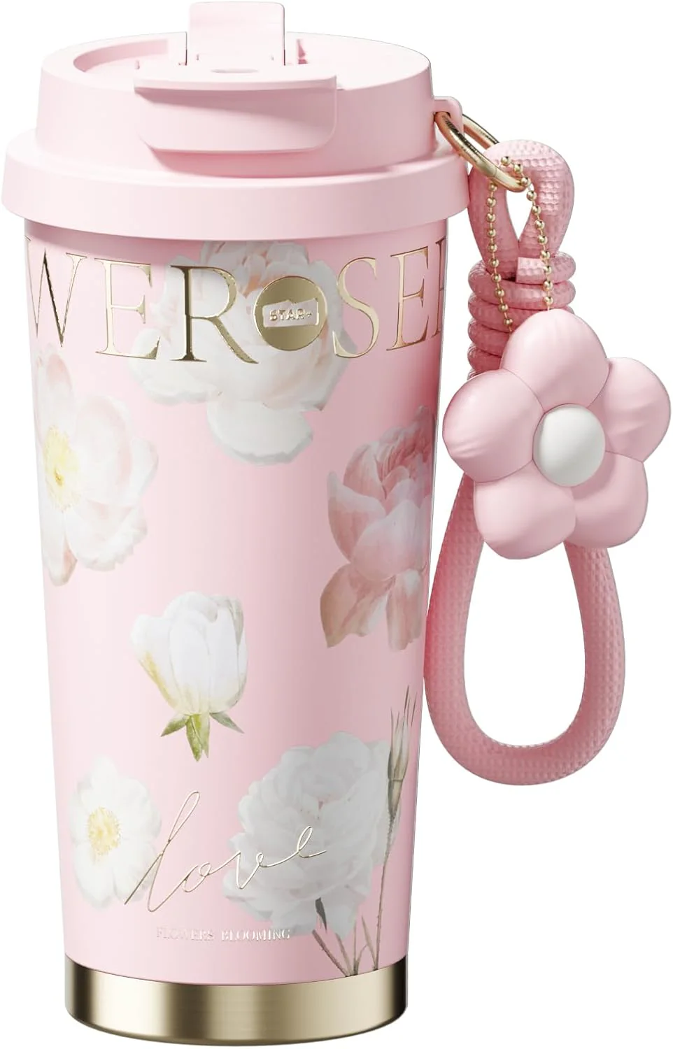 Stainless Steel Flower Coffee Mug- PINK(WITH Charm) - Image 8