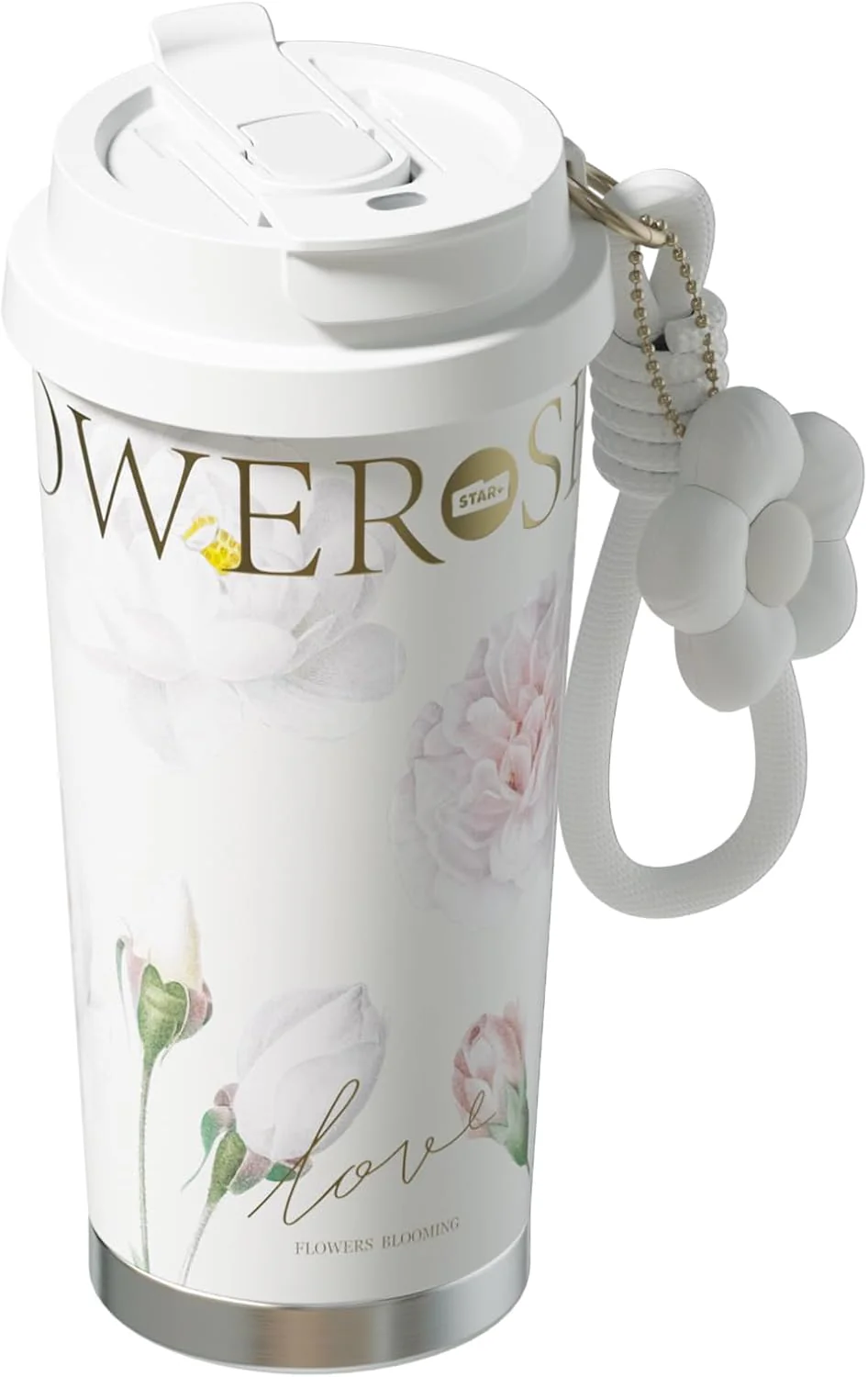 Stainless Steel Flower Coffee Mug- WHITE(WITH Charm) - Image 8