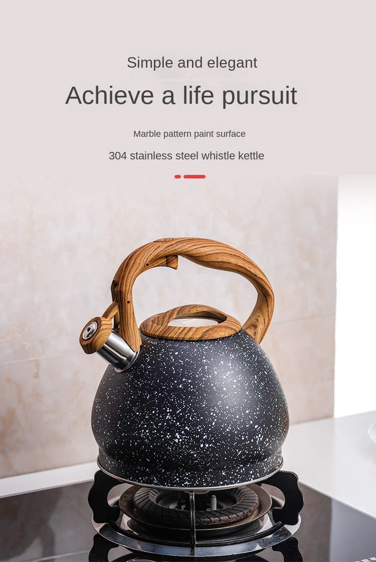 Stainless Steel One Touch Button Whistle Teapot with Anti Scalding Handle- Grey Texture - Image 12